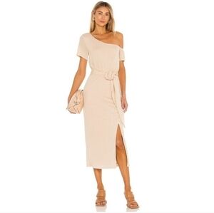 Lovers + Friends One-Shoulder Midi Dress in Beige